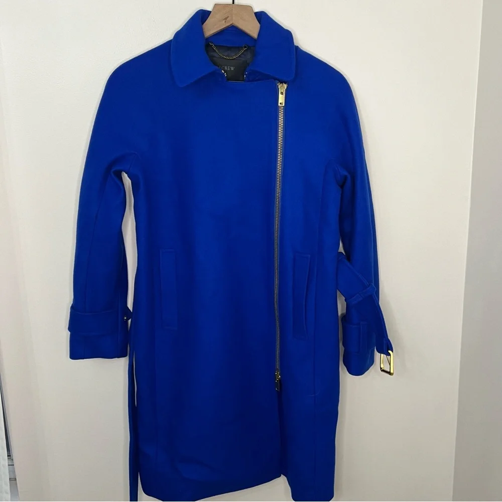 NWT J. Crew Melton Wool Coat Blue Women's Size 4P Winter Pea Topcoat Zip Front - Picture 6 of 10
